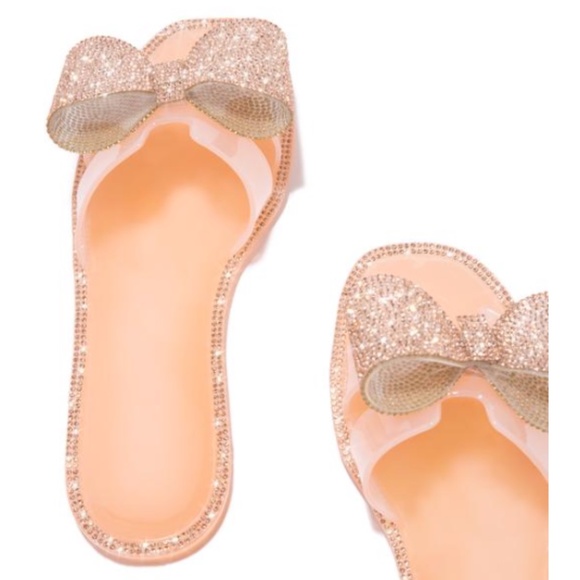 Embellished Bow Jelly Sandals in Nude/Rose Gold - Picture 3 of 8